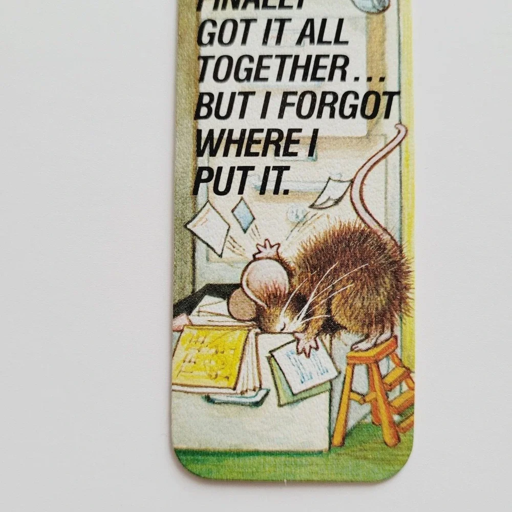 Vintage 70s Office Mouse Bookmark Brown Yarn Tassel 1978 Antioch Bookplate H-225